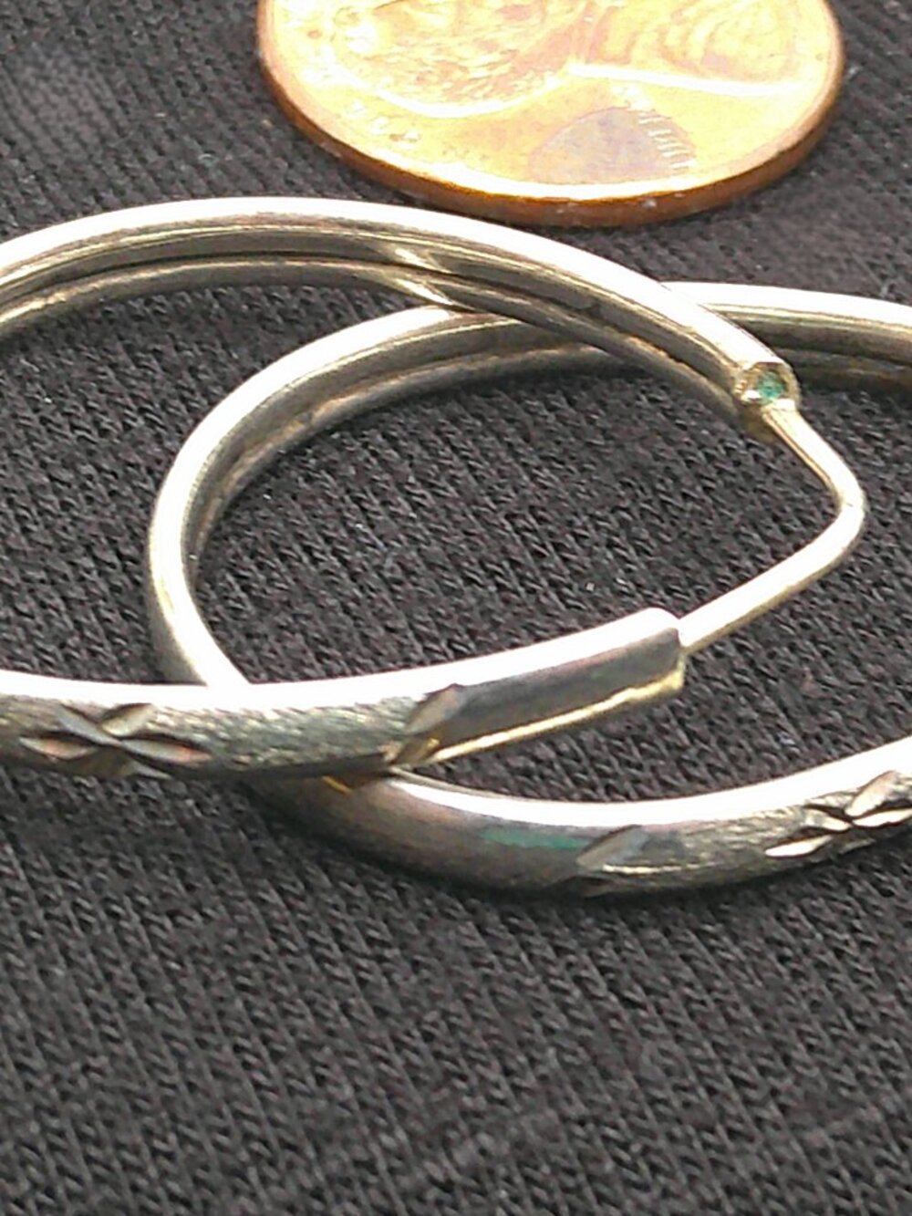 Etched Sterling Silver Elongated Hoop Earrings